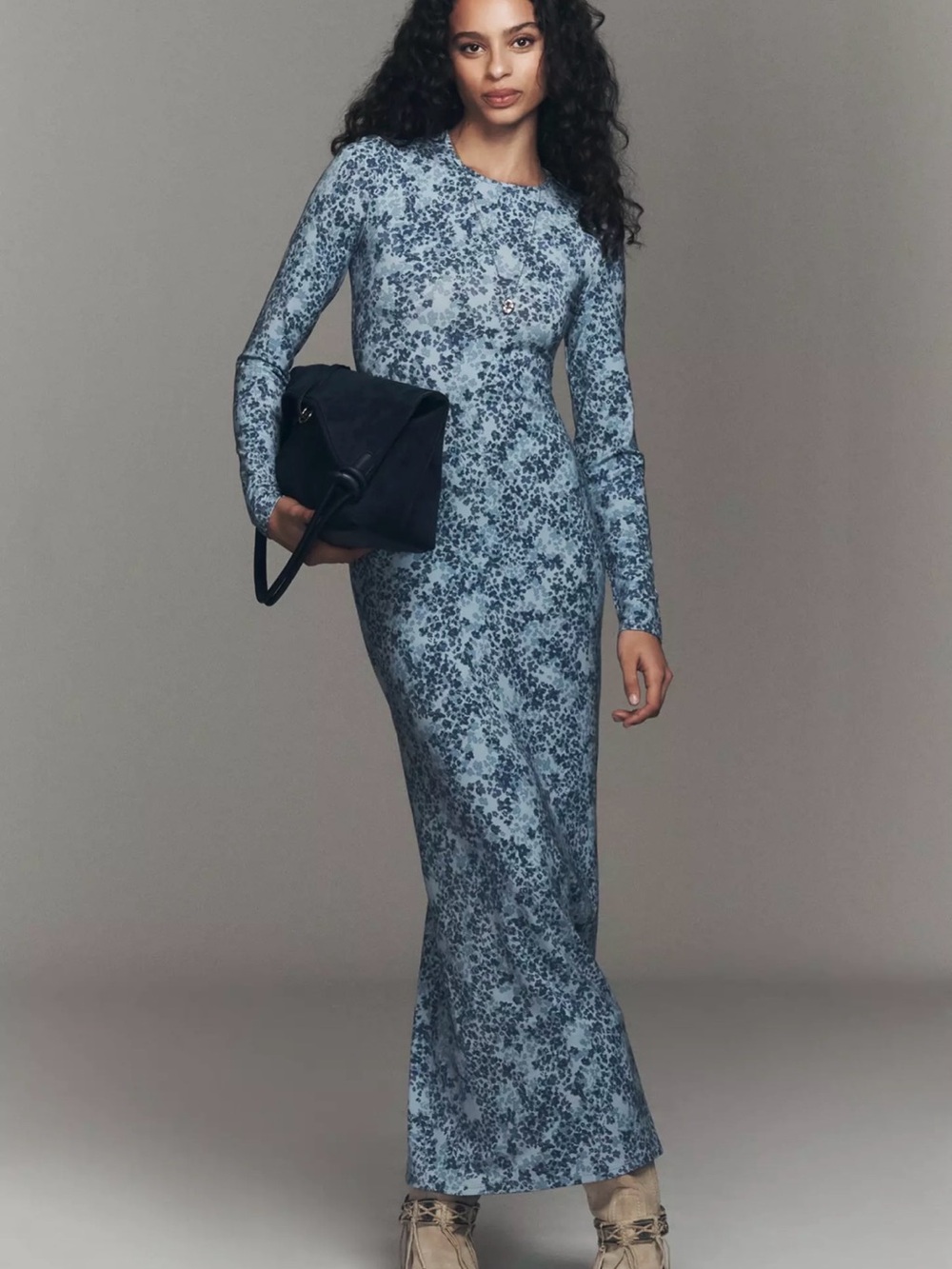 Reformation Tommie Knit Maxi Dress Blue Patte L NWT